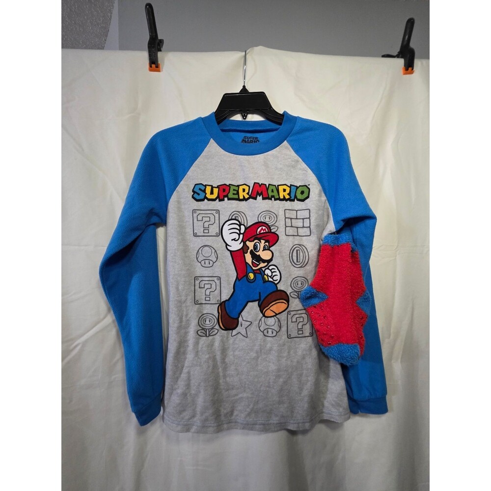 Super Mario Boys Long Sleeve Pajama Shirt Large 12/14 Nintendo Graphic